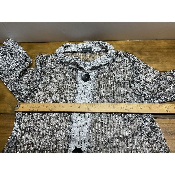 Damee Inc Sheer Jacket Shirt Blouse Floral Black White Wired Collar - Picture 8 of 16